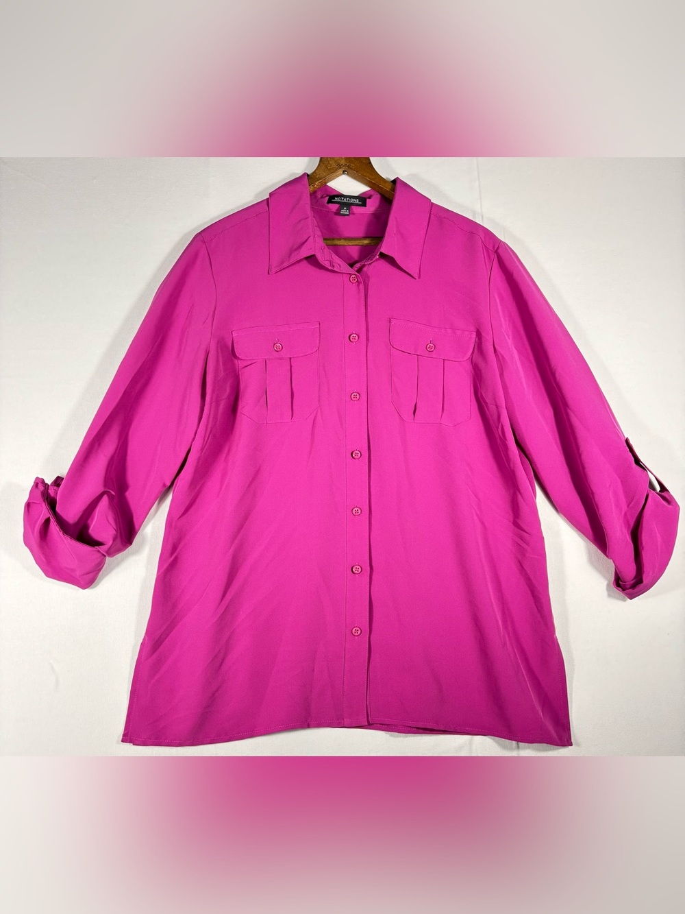 Notations Women’s M Fuchsia Button-Front Long Sleeve Utility Shirt